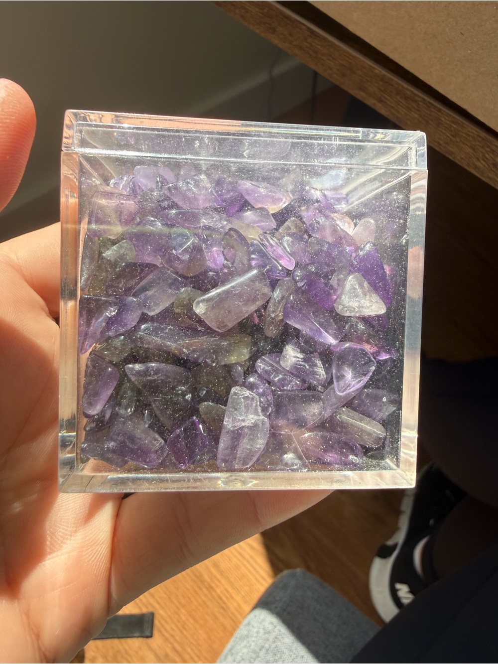 Box of gemmy amethyst crystal chips